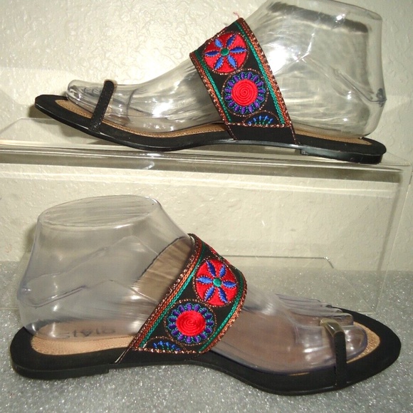 STYLO 13665 Women's Thong Embroidery Flat Sandals Size-8/38 #J - Picture 3 of 11